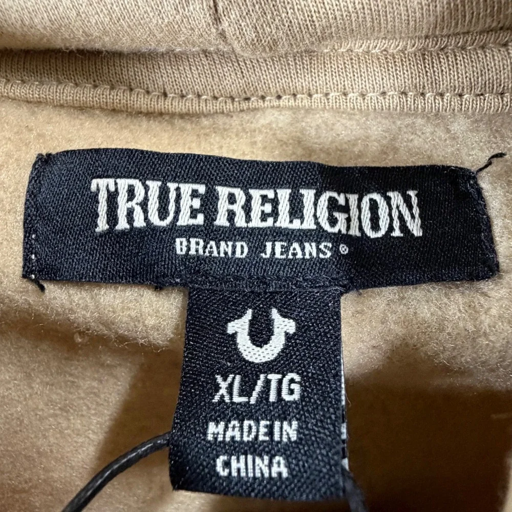 True Religion True Emb Zip Hoodie Men XL Travertine Tan Logo Graphic Sweatshirt